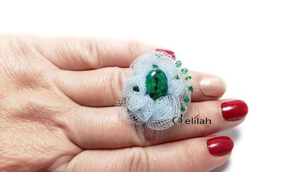 Inel din tulle roz lila, chrysocolla IN067