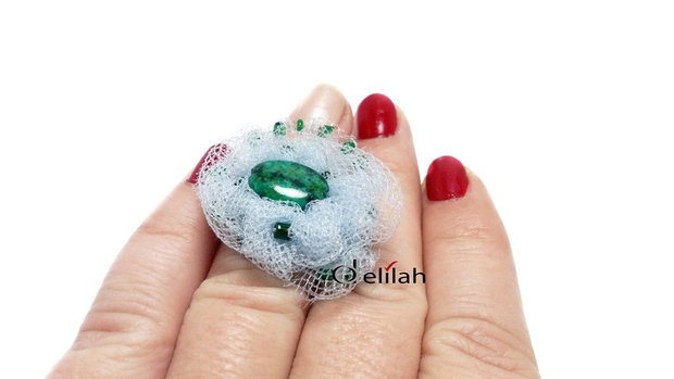 Inel din tulle roz lila, chrysocolla IN067