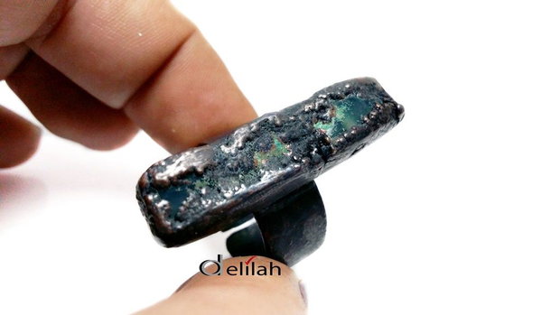 Inel oxidat electroformat cu agata verde IN115