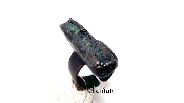 Inel oxidat electroformat cu agata verde IN115