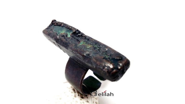 Inel oxidat electroformat cu agata verde IN115