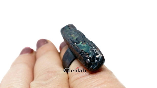Inel oxidat electroformat cu agata verde IN115