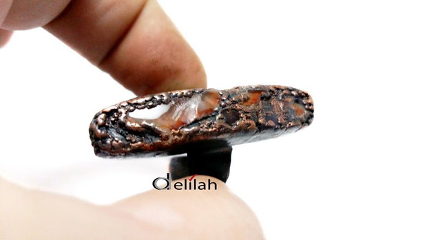 Inel din cupru si agata in culori calde IN113