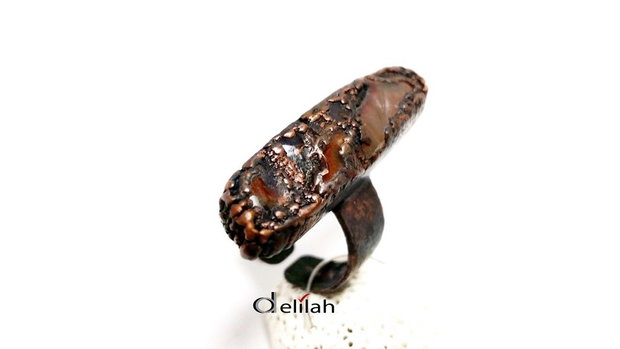 Inel din cupru si agata in culori calde IN113