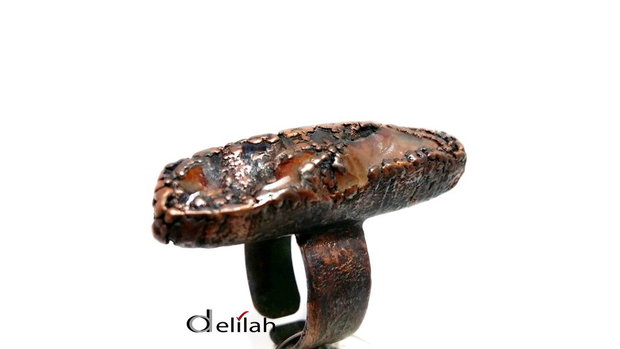 Inel din cupru si agata in culori calde IN113