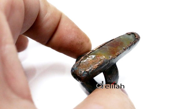 Inel din cupru cu agata verde maron IN112