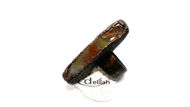 Inel din cupru cu agata verde maron IN112