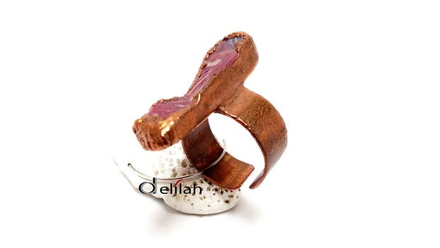 Inel din cupru cu agata fuchsia IN110