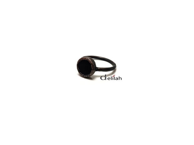 Inel din cupru si banut black onyx oxidat IN041