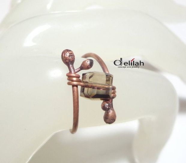 Inel reglabil minimalist, cupru si cristal de sticla IN135