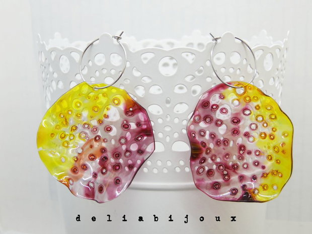Cercei statement handmade unicat - PET-uri (plastic) reciclate (cod1189)