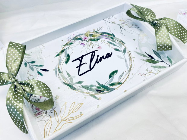 Set aniversar personalizat 1 anisor - Green&Gold Leaves