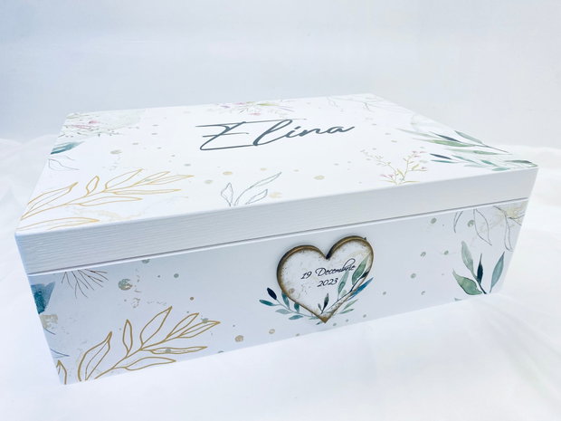 Cutie trusou botez - Green&Gold Leaves