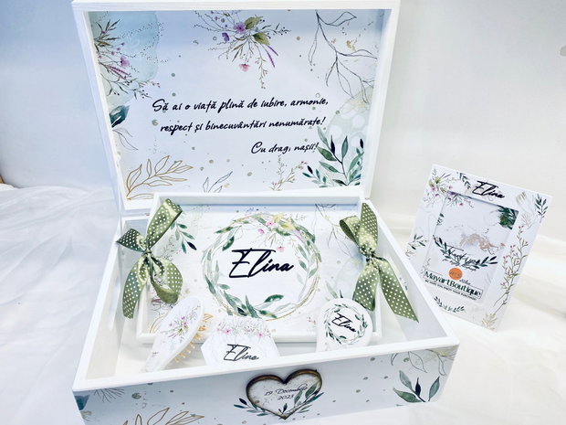 Cutie trusou botez - Green&Gold Leaves