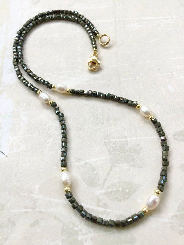 Colier CHOKER Pirita & perle cultura albe