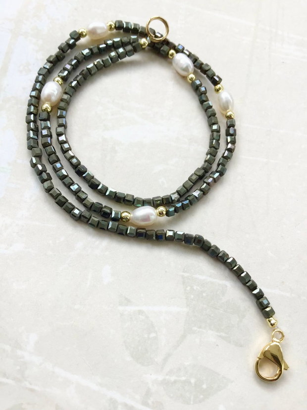 Colier CHOKER Pirita & perle cultura albe
