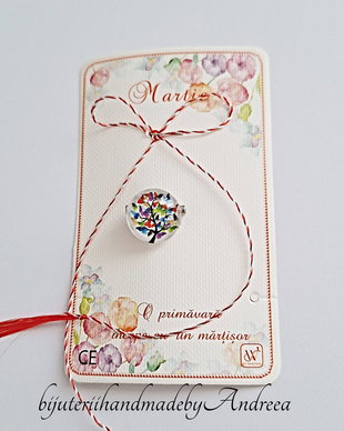 Brosa martisor cabochon sticla 14mm copacul vietii