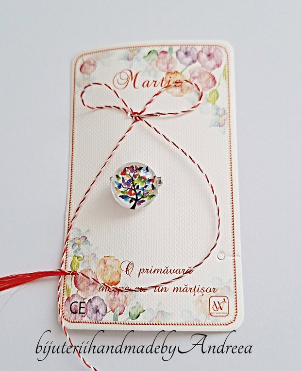 Brosa martisor cabochon sticla 14mm copacul vietii