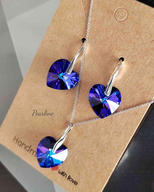 Set argint inimi Swarovski 14mm Mov-albastru cu reflexii