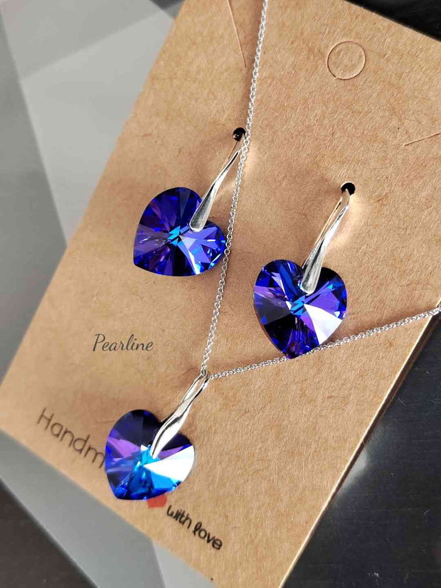 Set argint inimi Swarovski 14mm Mov-albastru cu reflexii
