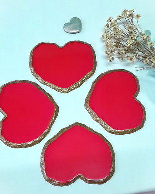 Be my Valentine/Dragobete :) - set de 4 coastere din rășină