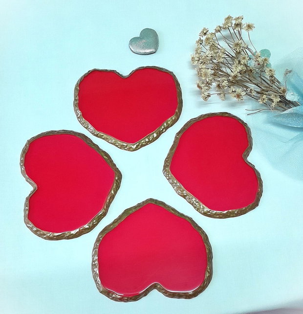 Be my Valentine/Dragobete :) - set de 4 coastere din rășină