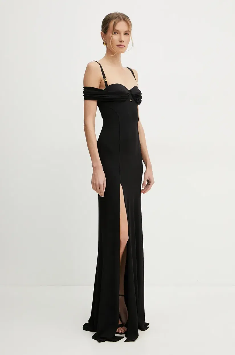 Elisabetta Franchi rochie culoarea negru, maxi, drept, ABR0851E2