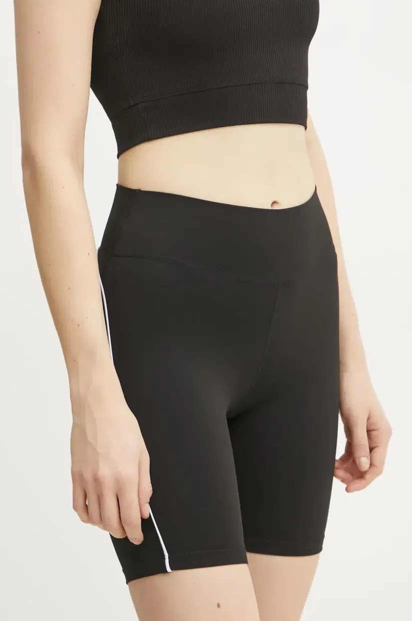 PLEIN SPORT pantaloni scurți femei, culoarea negru, uni, high waist, SAEC WJT2036 STE003N