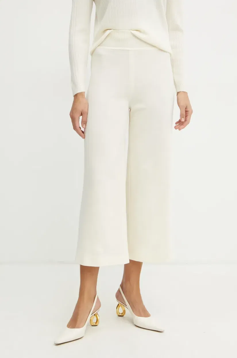 Luisa Spagnoli pantaloni de lână femei, culoarea bej, lat, high waist, 541830