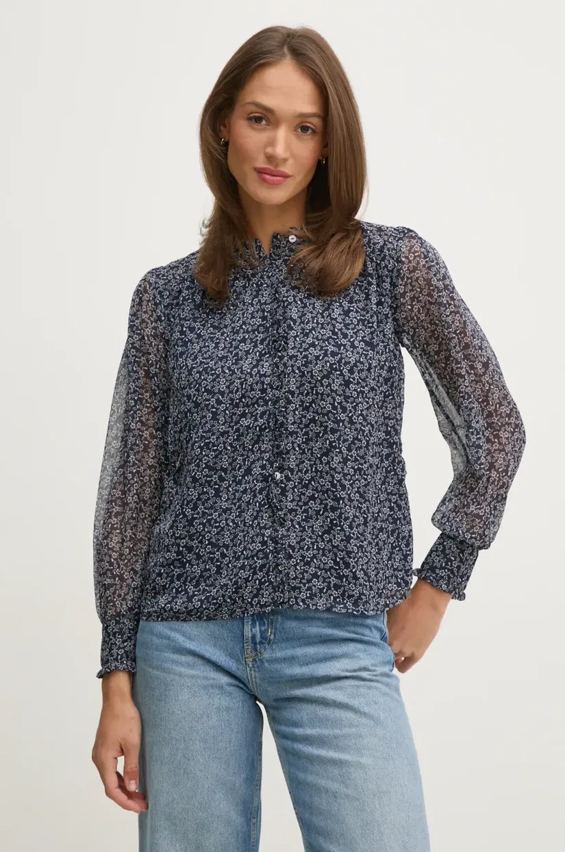 Pepe Jeans cămașă CAMILA femei, culoarea bleumarin, cu guler stand-up, regular, PL305007