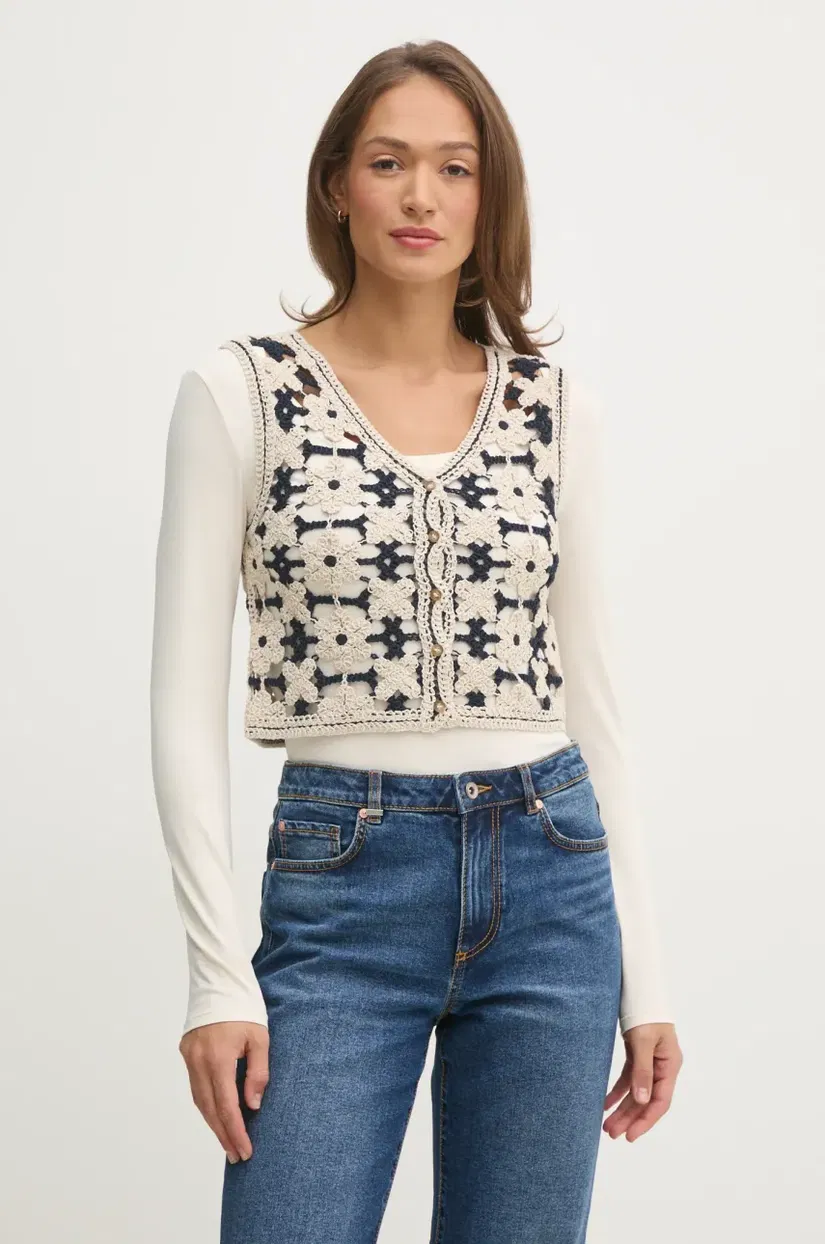 Pepe Jeans vesta OLIVIA culoarea bej, un singur rand de nasturi, PL702292