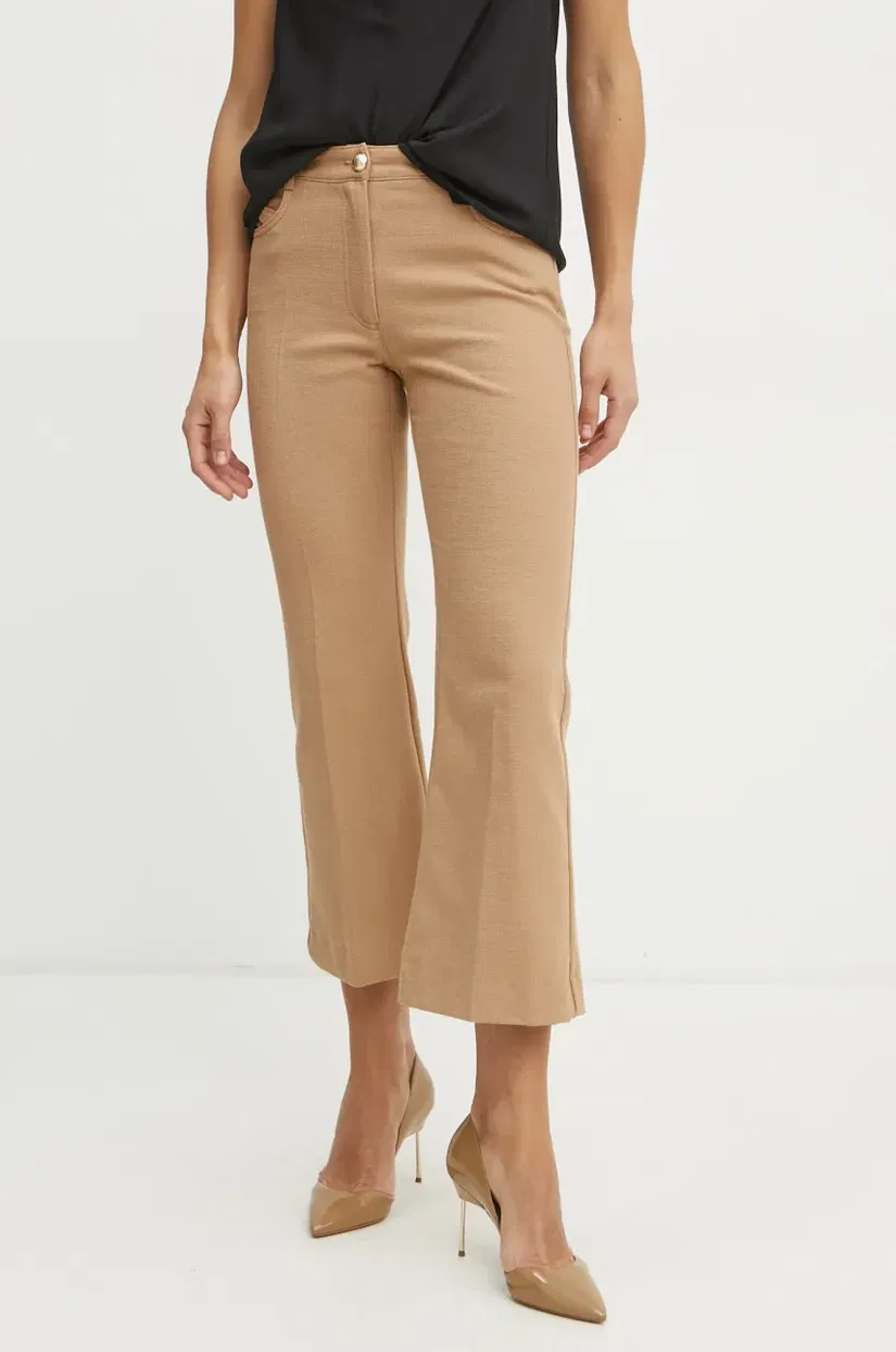 Marella pantaloni femei, culoarea maro, evazati, medium waist, 2423136062200