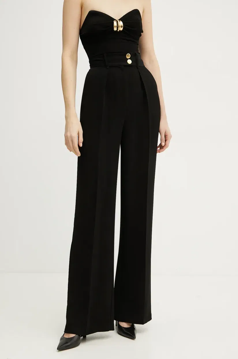 Elisabetta Franchi pantaloni femei, culoarea negru, drept, high waist, PA06451E2