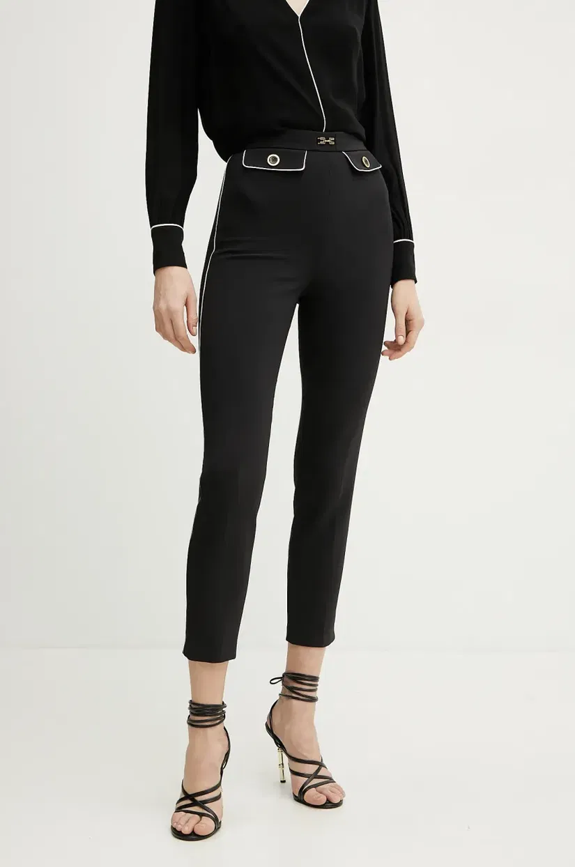 Elisabetta Franchi pantaloni femei, culoarea negru, mulata, high waist, PAT7151E2