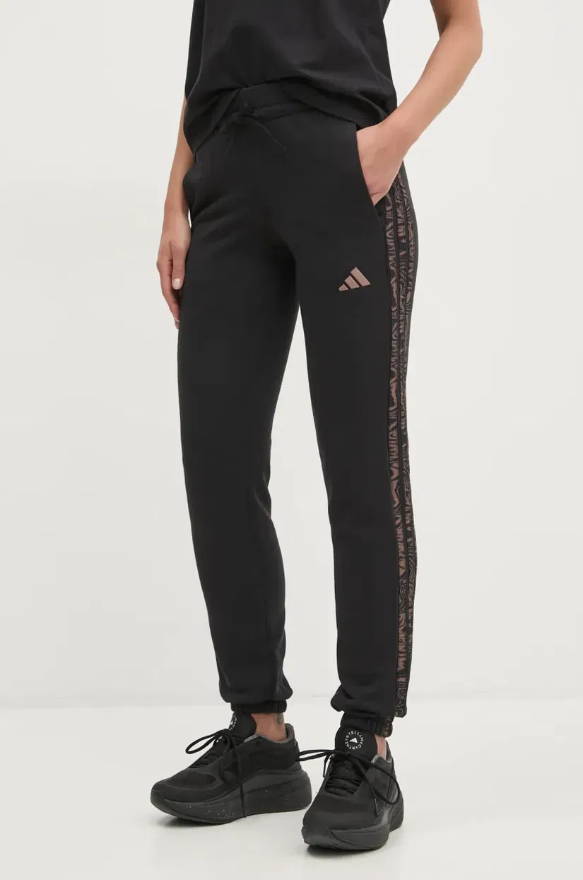 adidas pantaloni de trening Essentials Animal femei, culoarea negru, cu imprimeu, JM5892