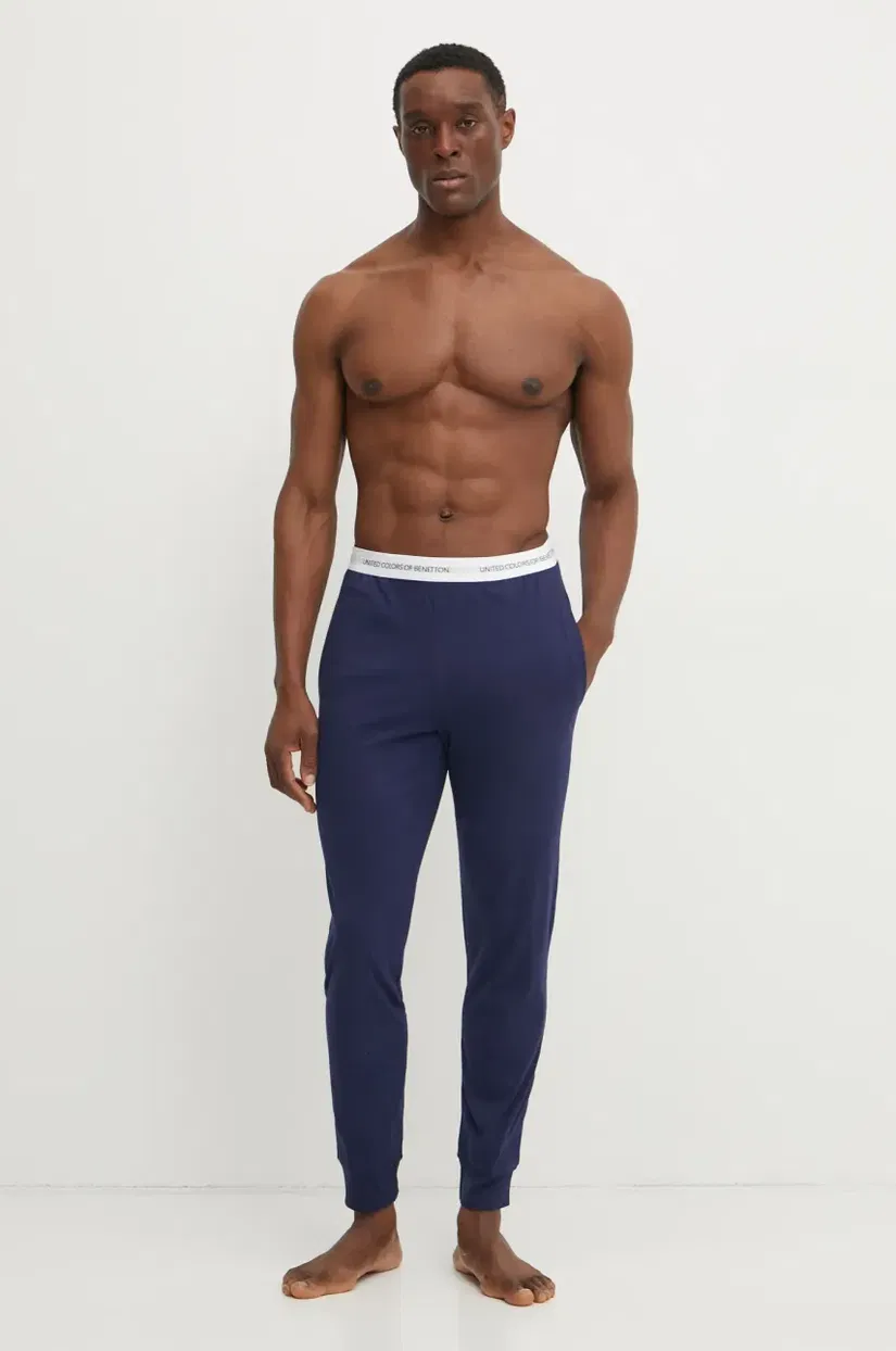 United Colors of Benetton pantaloni pijama bumbac bărbați, culoarea bleumarin, uni, 30964F00V