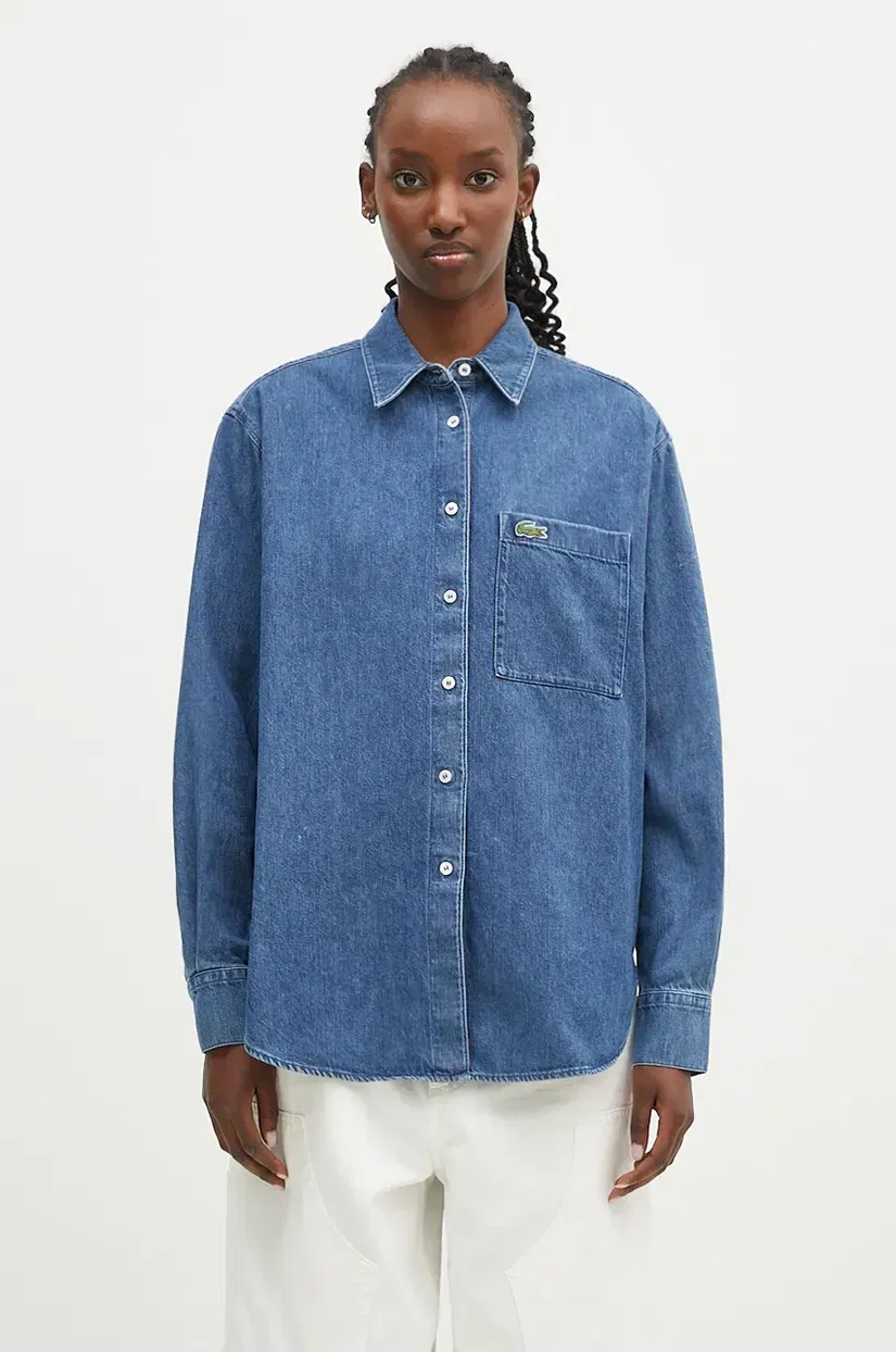 Lacoste cămașă din denim femei, cu guler clasic, relaxed, CF0036