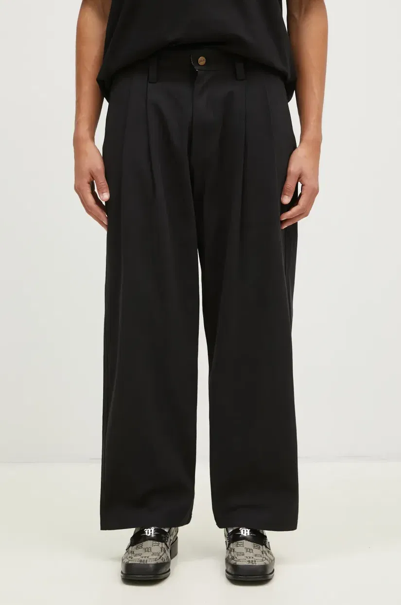 Butter Goods pantaloni de bumbac Pleated Trousers culoarea negru, cu fason chinos, BG243717