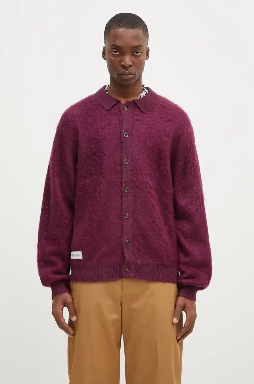 Butter Goods cardigan Mohair Button Up Knitted Shirt bărbați, culoarea violet, BG243400