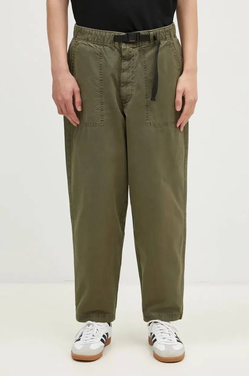 Barbour pantaloni de bumbac Grindle Relaxed Canvas Trouser culoarea verde, drept, MTR0721