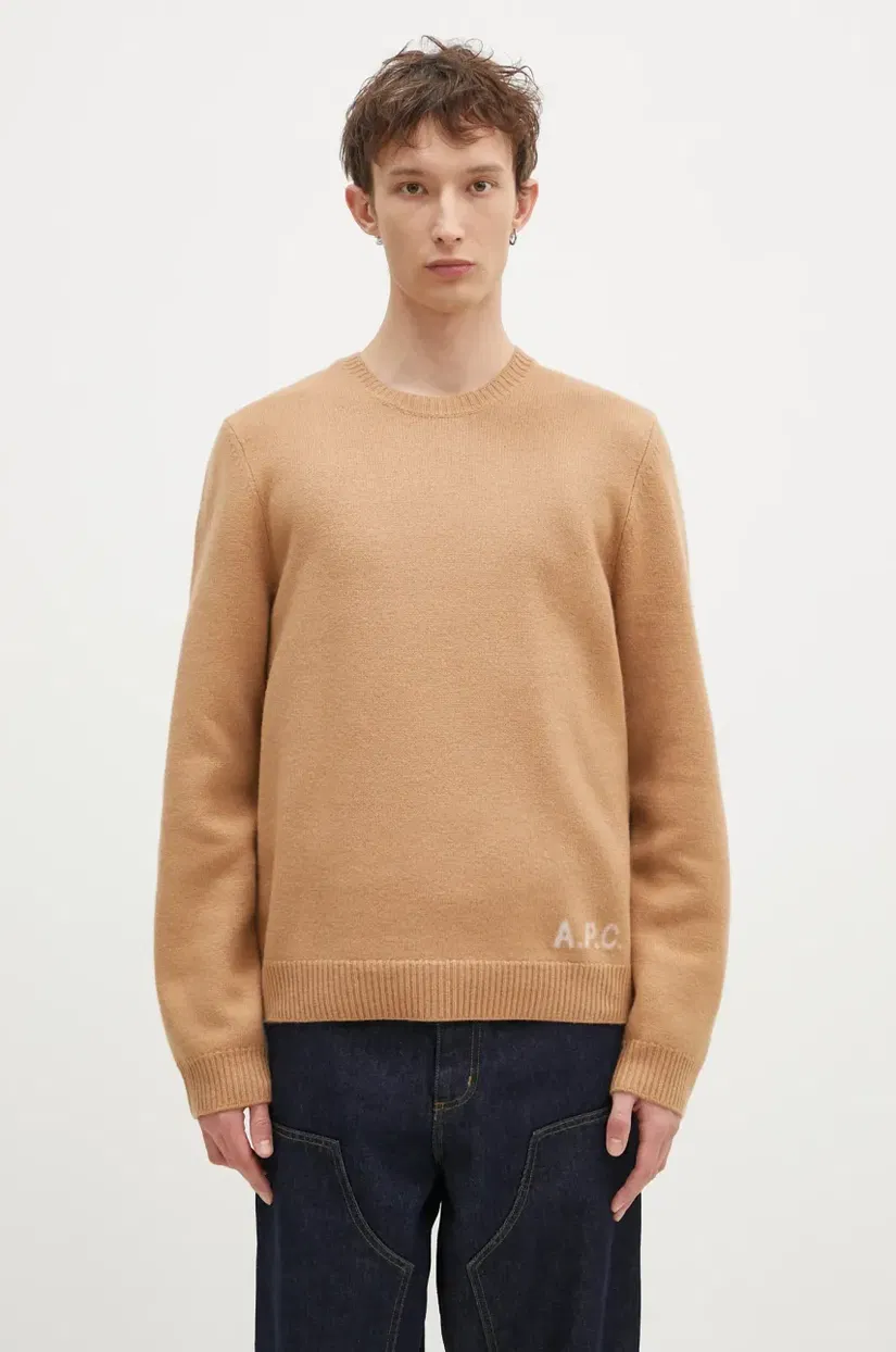 A.P.C. pulover de lana Pull Edward barbati, culoarea maro, WVBDJ.H23059