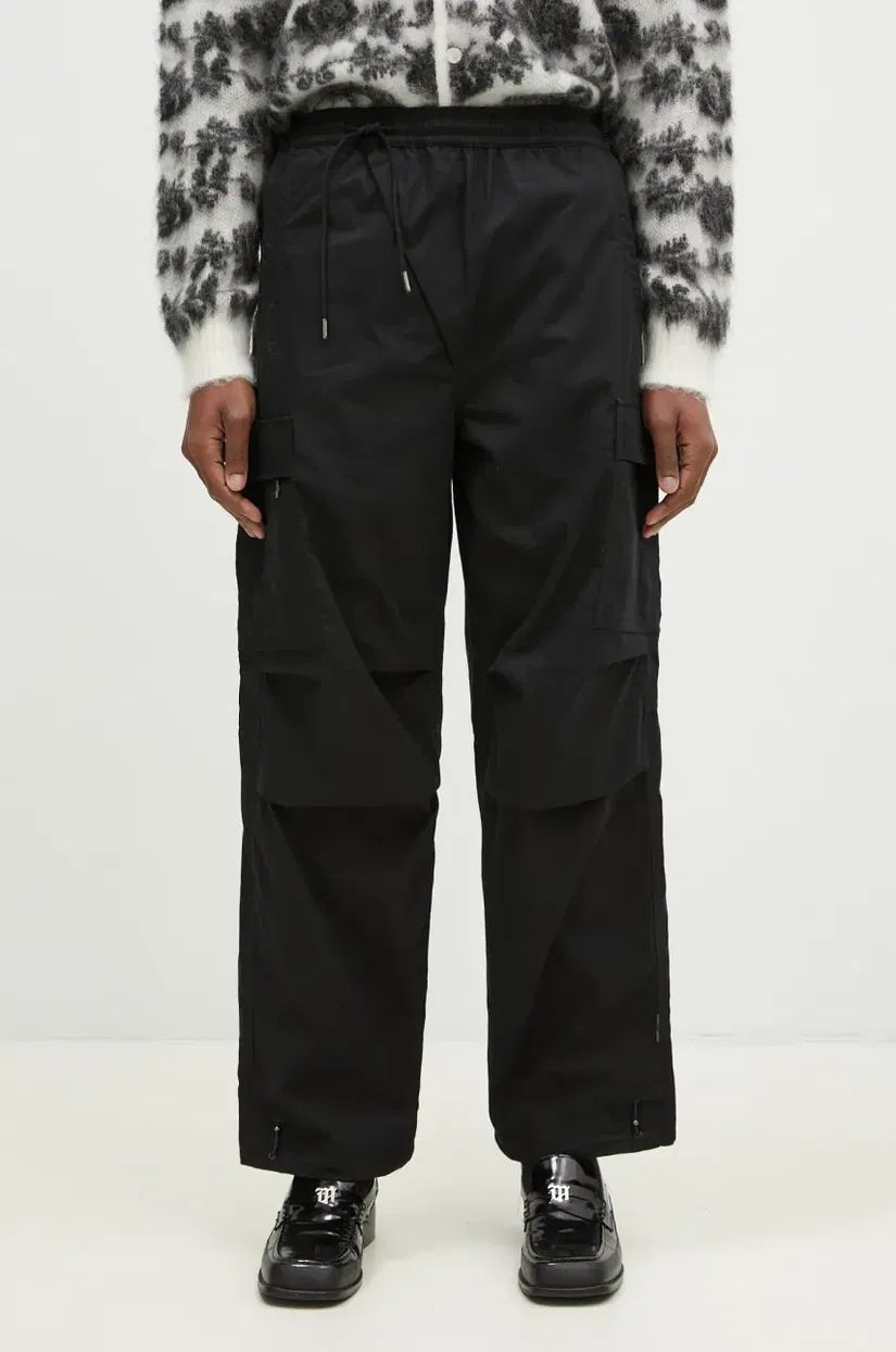 Maharishi pantaloni de bumbac Asym Cargo Track Pants culoarea negru, drept, 5307.BLACK