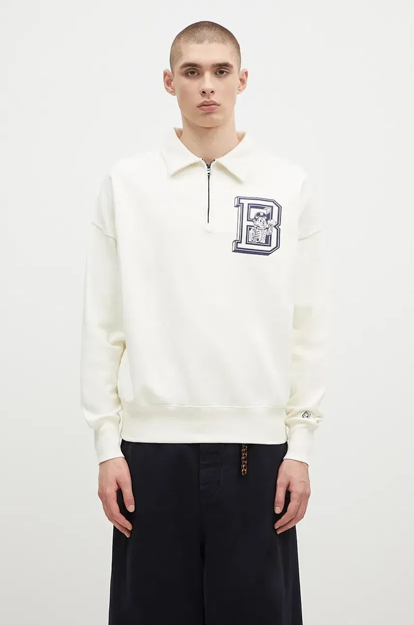 Billionaire Boys Club hanorac de bumbac College Quarter Zip bărbați, culoarea bej, cu imprimeu, B24343