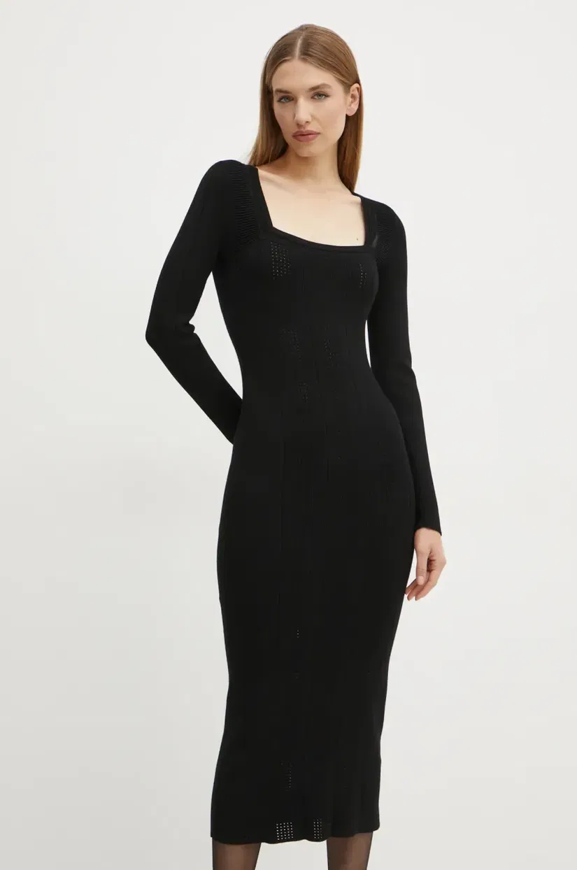 BOSS rochie culoarea negru, midi, mulata, 50530714