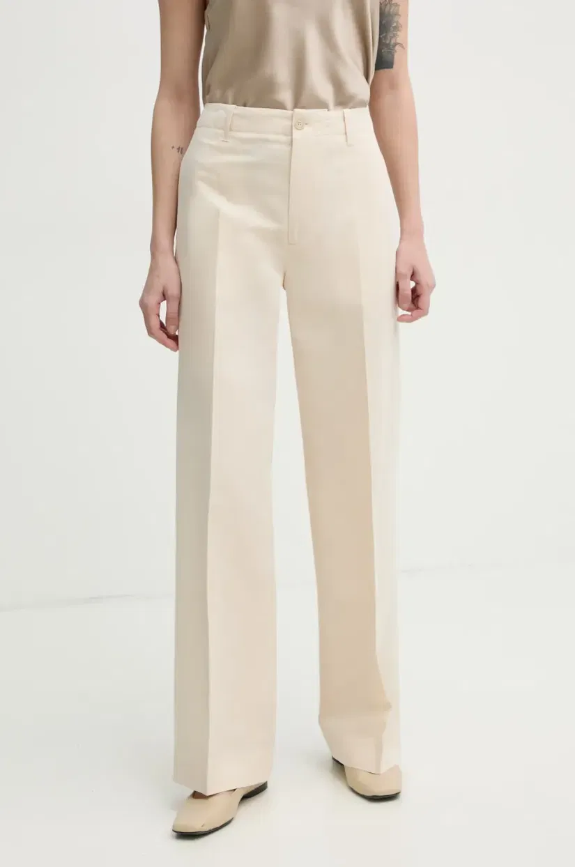 Filippa K pantaloni din in femei, culoarea bej, lat, high waist, 31110