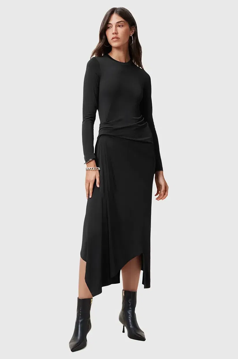 AllSaints rochie RIVI culoarea negru, midi, mulata, W007DC