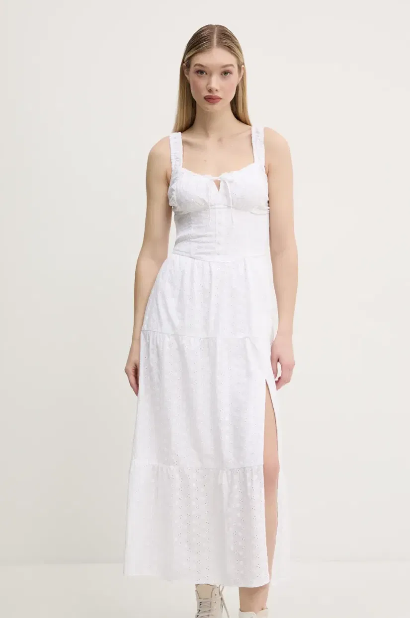 Hollister Co. rochie din bumbac culoarea alb, maxi, evazati, KI359-5069