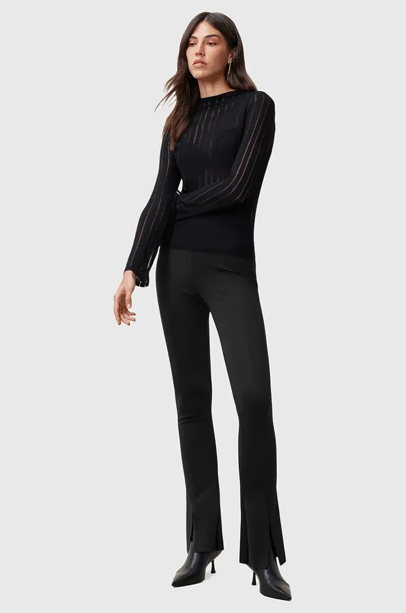 AllSaints pantaloni RYLA femei, culoarea negru, evazati, high waist, W025TC