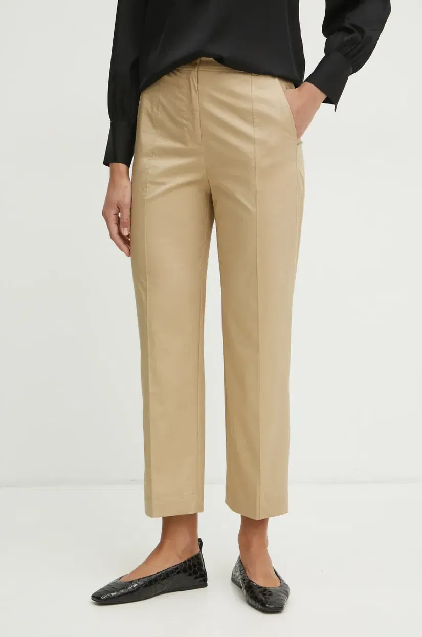 BOSS pantaloni femei, culoarea bej, drept, high waist, 50540589