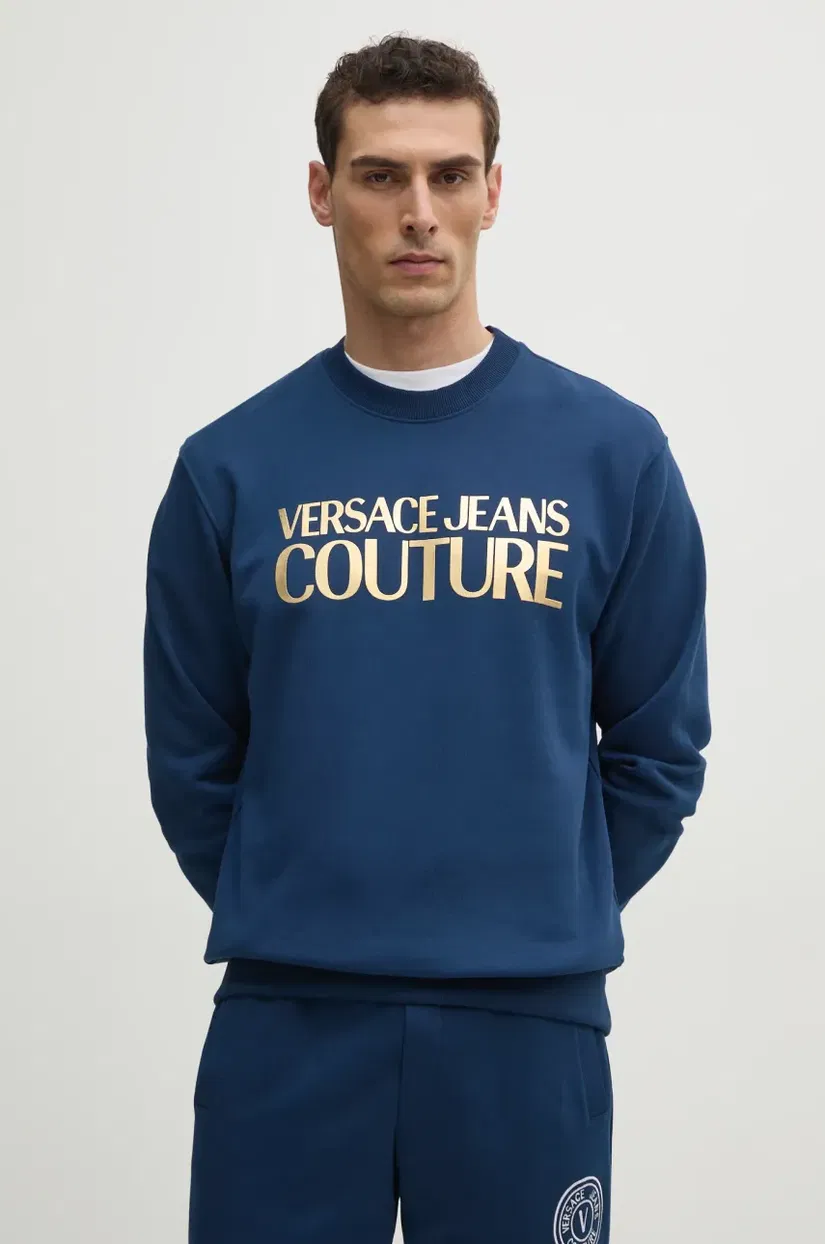 Versace Jeans Couture hanorac de bumbac barbati, culoarea albastru marin, cu imprimeu, 78GAIT05 CF01T